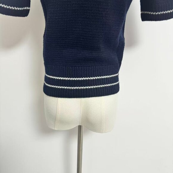Christian Dior Short-Sleeved Sweater Navy Blue Cashmere and Wool Knit - Picture 8 of 10